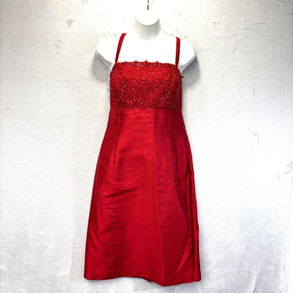 Talbots Silk Blend Beaded Dress Womens 10‎ Red Empire Waist Holiday Cocktail
